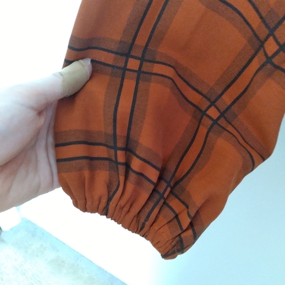 Nasty Gal Orange and Black Plaid Peplum Hem Wrap Blouse Size 2 - Picture 3 of 6